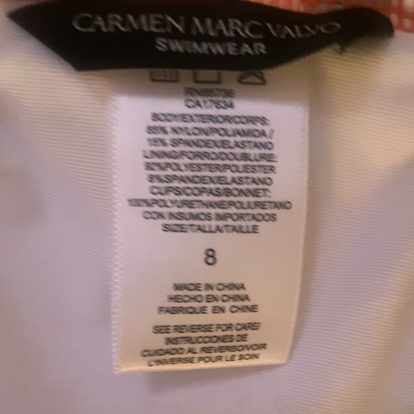 Carmen Marc Valvo Hot Coral Ruched One Piece Swimsuit - Picture 3 of 4